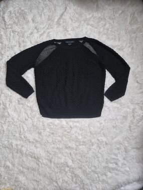 Womens French Connection Sweater Black Textured Mesh Panels Size Small S Oversiz